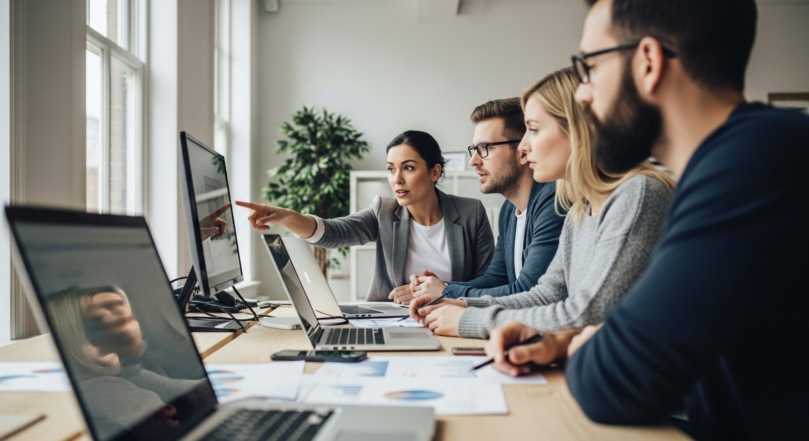 The Commertech team working together in the office